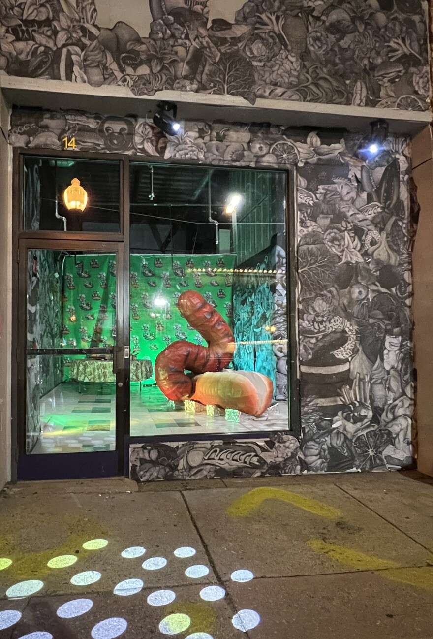 'The Hot Dog Thinker After Rodin' by Andrew Liang; (Reprint of) 'Still Life (black and white wall paper)' by Tae Hwang; 'Still Life (Longing) #2 - Asia Food Mart, Baltimore City,' by Thea Canlas. Photo: Phaan Howng