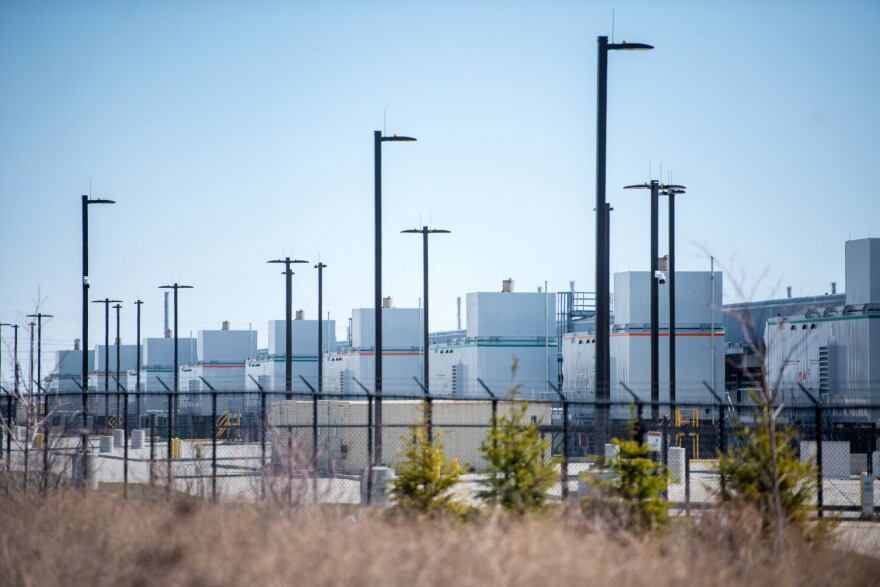A Microsoft data center is situated near a hiking trail Tuesday, April 8, 2025, in West Des Moines, Iowa.