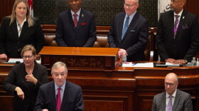 U.S. Sen. Dick Durbin delivers a farewell address to Illinois lawmakers on May 27, 2026. He reflected on his decades in public office and warning that today’s political divisions threaten democratic norms.
