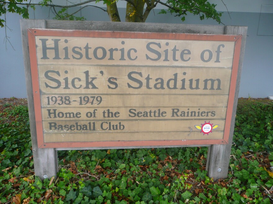 Sign marking the site of Sick's Stadium, former home of the Seattle Pilots. The sign is situated in front of a Lowe's home improvement store, which is where most of the stadium sat. / Wikimedia Commons