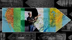 Falko Kuester demonstrates a simulation at the Wave Lab on the campus of University of California, San Diego. (Peter O’Dowd/Here & Now)