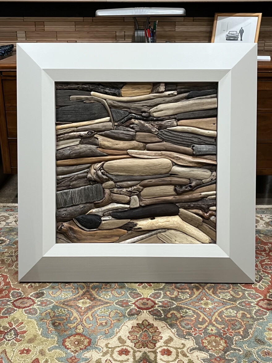 A reclaimed wood art piece by Curt Bailey