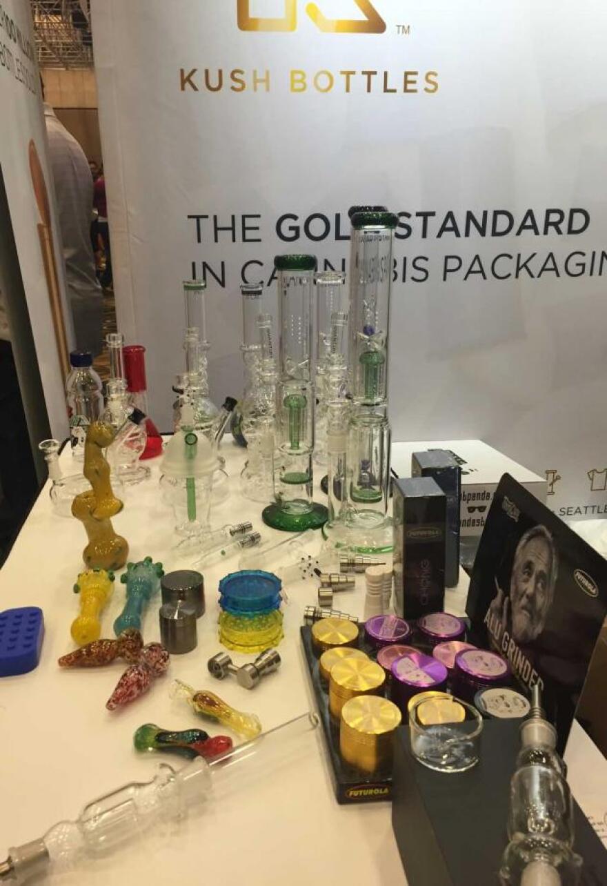 High tech was largely the theme at the fourth Marijuana Business Conference and Expo at the Rio, but some booths displayed some of the simpler, more well-known paraphernalia.