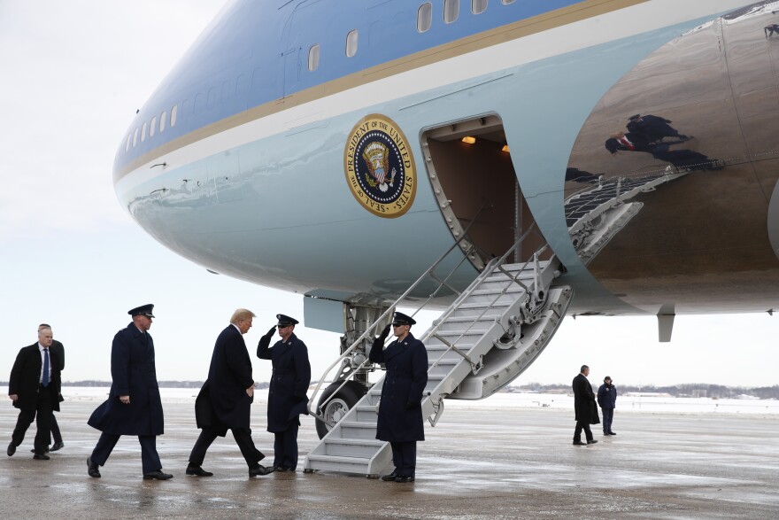 President Donald Trump boards Air Force One at Andrews Air Force Base, Md., en route to New Orleans. 