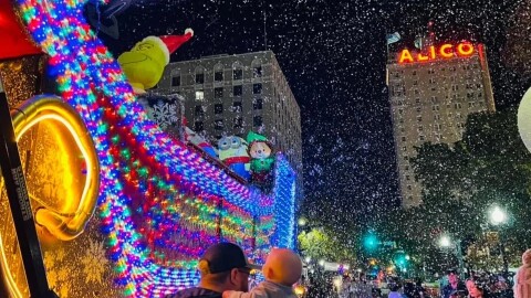 A parade float goes through downtown during Waco Wonderland.