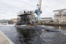 USS John Warner undergoes maintenance at Norfolk Naval Shipyard.