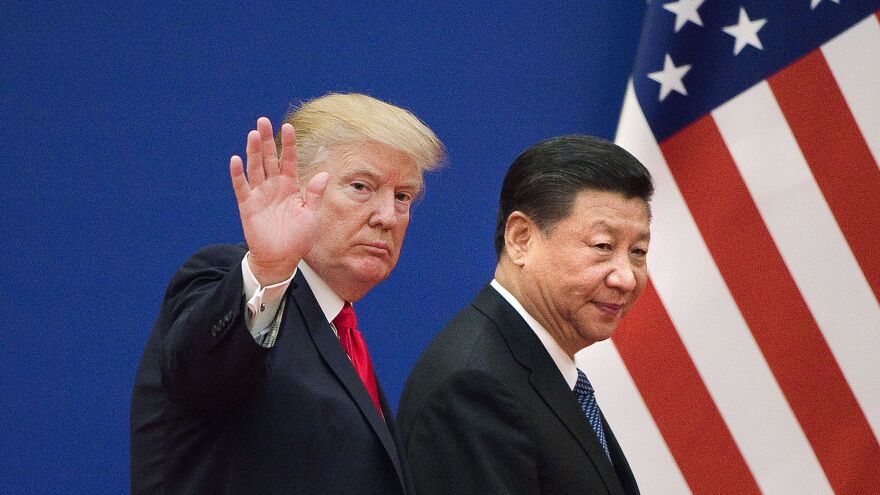 U.S. President Donald Trump and Chinese President Xi Jinping leave an event in Beijing on Nov. 9, 2017. The Trump administration, and the Obama administration before that, have brought cybertheft concerns to the Chinese directly.