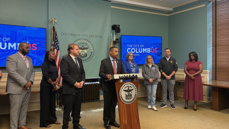 Shannon Hardin addresses press before City Council meeting where the Our City Our Say charter amendment and council's complimentary amendment are approved for the November ballot.