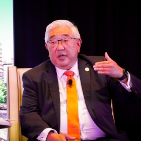 Bexar County Judge Peter Sakai speaks at State of the County event at Henry B. Gonzalez Convention Center on May 21, 2025