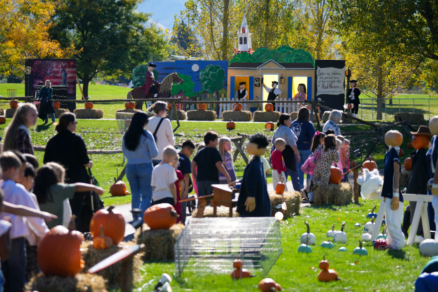 Children walk through the annual Pumpkin Walk in North Logan on Thursday, Oct. 15, 2026.