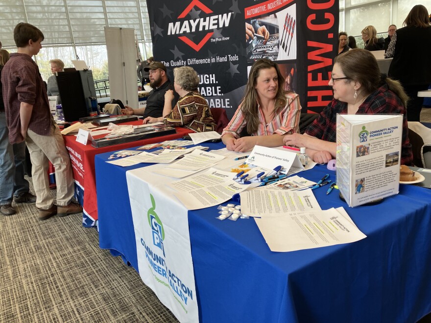 MassHire Franklin Hampshire Career Center hosts a job fair at Greenfield Community College on Feb. 15, 2023. The event included 29 employers offering 120 jobs. About 100 job seekers attended.