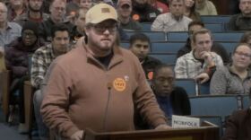 Photo from Norfolk City Council feed. In December, Norfolk resident Eric Hovik spoke in favor of using a ballot referendum to curb future gun control measures in the city.