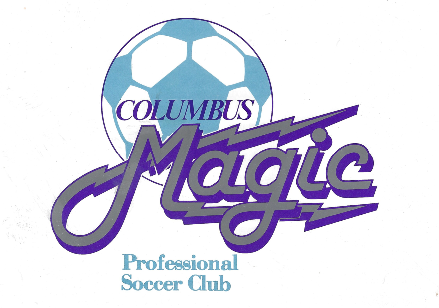 The logo for the 1979 Columbus Magic features a soccer ball and the word 'magic' in script with a lightning bolt coming off the 'M'.
