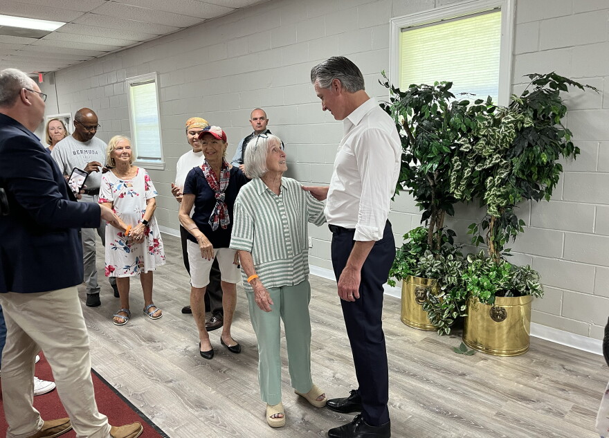 California Gov. Gavin Newsom meets with supporters in Hardeeville, South Carolina on Sept. 3, 2026.