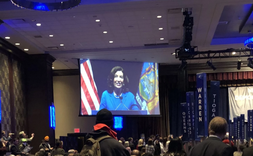 New York Gov. Kathy Hochul accepts the nomination at the Democratic Party convention Feb. 17, 2022.
