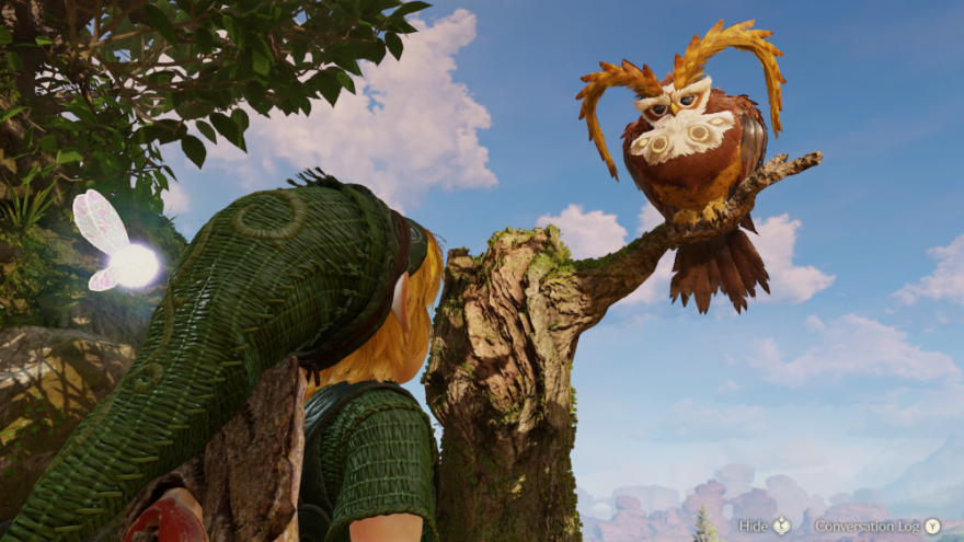 Protagonist Link encounters Kaepora Gaebora, an owl who directs you down your heroic path in "The Legend of Zelda: Ocarina of Time." (Courtesy of Nintendo)
