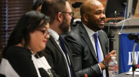 Jared Williams, candidate for Tarrant County Commissioner Precinct 2, answers questions during the Democratic candidate forum hosted by the Fort Worth Report on Feb. 11, 2026.