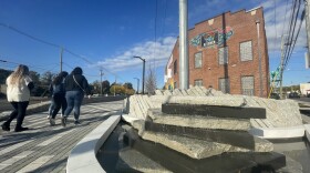 Visitors head toward the ribbon cutting for Lexington's Town Branch Commons Trail on October 13, 2022.