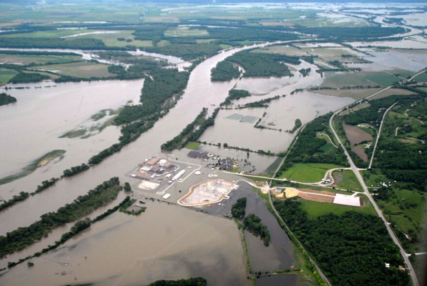 A view of Missouri River flooding near Ft. Calhoun.