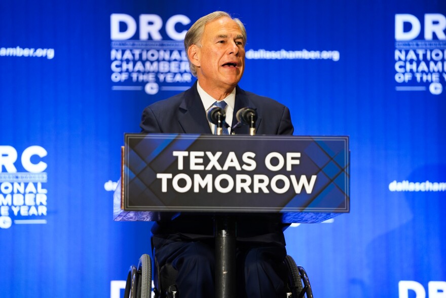 Gov. Greg Abbott made a trip to the Hilton Anatole in Dallas to speak with business leaders in North Texas on March 8, 2023. The event was hosted by the Dallas Regional Chamber.