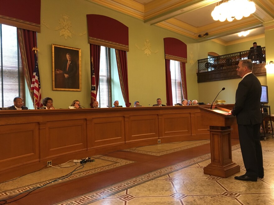 Attorney General Dave Yost, then the state auditor, testified to state lawmakers about a report on pharmacy benefit managers and Medicaid in August 2018.