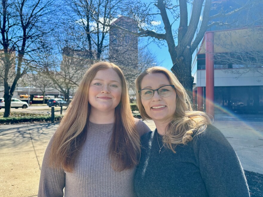 Emma Pratt (left) and her mother Amanda Marie (right) pose for a photo in downtown Buffalo, NY in March 2026.