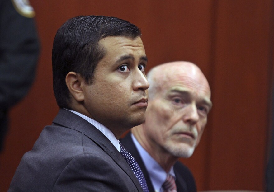 George Zimmerman, left, and attorney Don West appear before Circuit Judge Kenneth R. Lester, Jr. during a bond hearing in June.