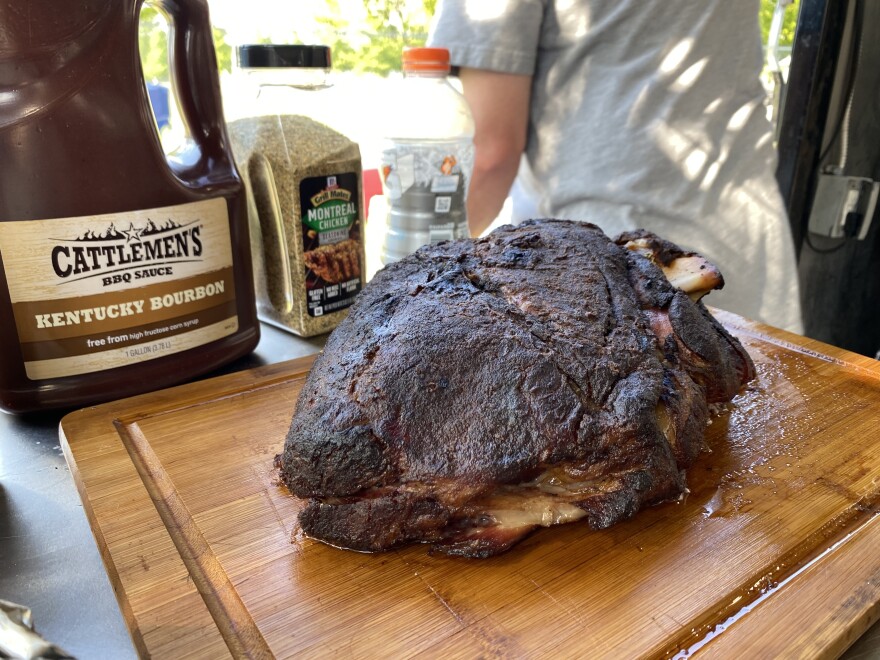 A pork shoulder ready for pulling at Memphis in May's World Championship Cooking Contest.
