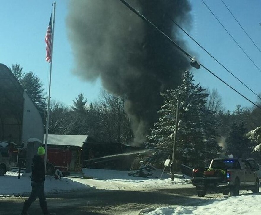 Fire destroyed the Sandisfield, Massachusetts, Department of Public Works garage on Sunday, Dec. 10, 2017.