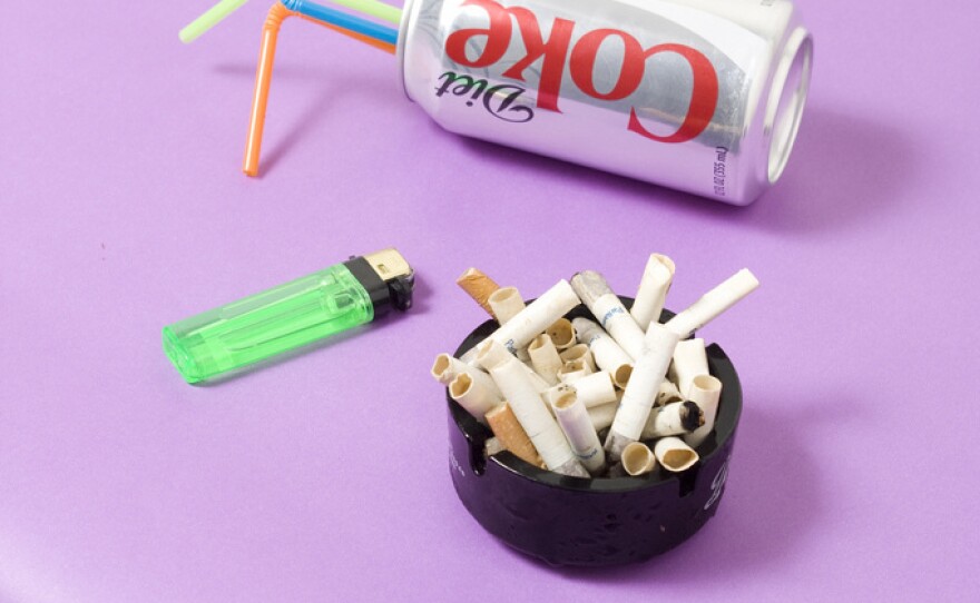 <strong>The Model Diet:</strong> This was Gonot's tongue-in-cheek take on popular perception of how models keep their appetites in check. "You hear that models drink coffee and smoke cigarettes all day, or you see them holding a Diet Coke behind the scenes," Gonot says.