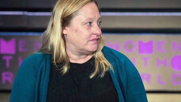 FILE - Heidi Beirich, of the Southern Poverty Law Center, speaks during the Women in the World Summit at Lincoln Center in New York, April 6, 2017. (AP Photo/Mary Altaffer, File)