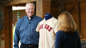 Leila Dunbar, right, appraises a 1942 Ted Williams game-worn Red Sox jersey, in Sturbridge, Massachusetts. The hit PBS series Antiques Roadshow stopped at Old Sturbridge Village on June 12, 2023 as part of their season 28 summer tour.
