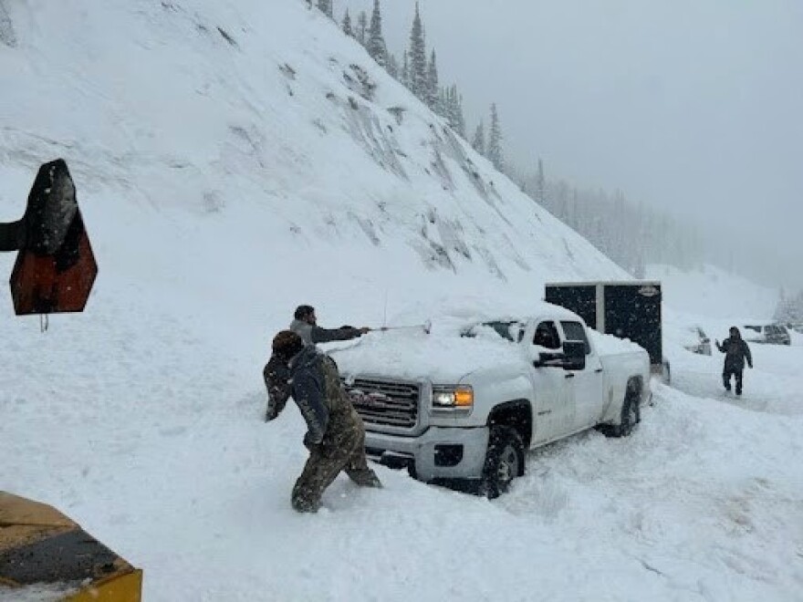  Cars stuck after an avalanche on Berthoud Pass, Colorado, on January 14, 2024.