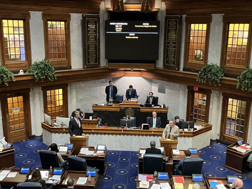 Indiana Senate members debate the Chicago Bears stadium financing bill on Thursday, Feb. 26, 2026.