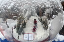 Close up of snow globe display on Main Street.