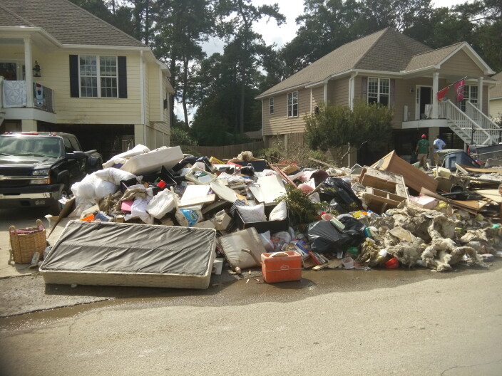 Debris from homes damaged in the October 2015 floods in South Carolina.