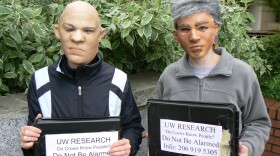 Heather Cornell and Kaeli Swift incognito to explore what crows know. This photo was taken in 2008 during the filming of the PBS documentary, A Murder of Crows.
