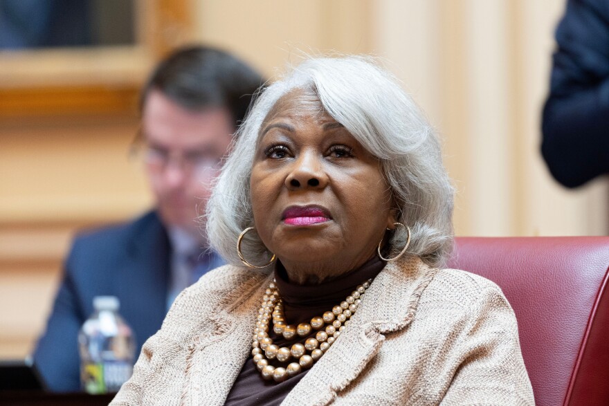 Virginia Senate President pro tempore Louise Lucas, D-Portsmouth, listens to debate on the Senate floor, Feb. 17, 2026, in Richmond, Va.