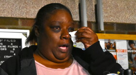 Eric Logan's wife, Shefonia Logan, talks to media following a meeting with the South Bend Police Chief and other city officials.