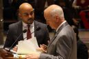 Sen. Royce Duplessis, D-New Orleans, questions Sen. Jay Morris, R-West Monroe, in the Louisiana Senate chamber on the congressional redistricting map Morris sponsored to eliminate one of Louisiana’s two majority-minority districts in the U.S. House.