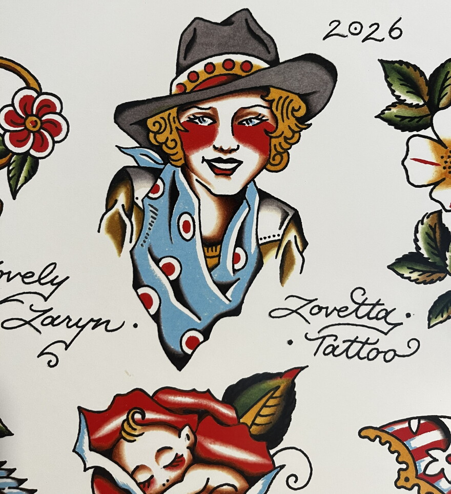 Laryn Langford, 2026, acrylic and tattoo ink on paper (detail)