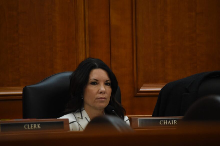 Subcommittee chair Rep. Angela Rigas (R-Alto) listens to testimony in the House Oversight Subcommittee on Weaponization of State Government from indicted lawyer Matthew DePerno. March 4, 2026.
