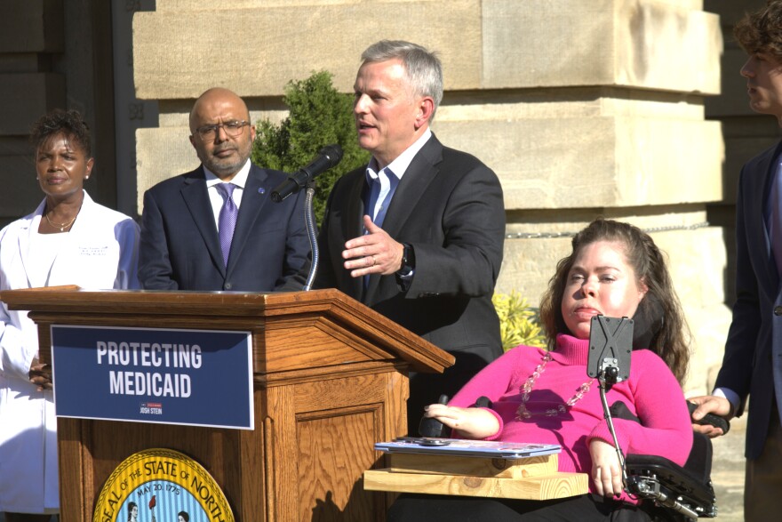 Gov. Josh Stein on Thursday called for the N.C. General Assembly to return for a special session to address Medicaid funding. Speaking outside the N.C. State Capitol, Stein was flanked by N.C. Department of Health and Human Services Secretary Dev Sangvai and Medicaid advocates.