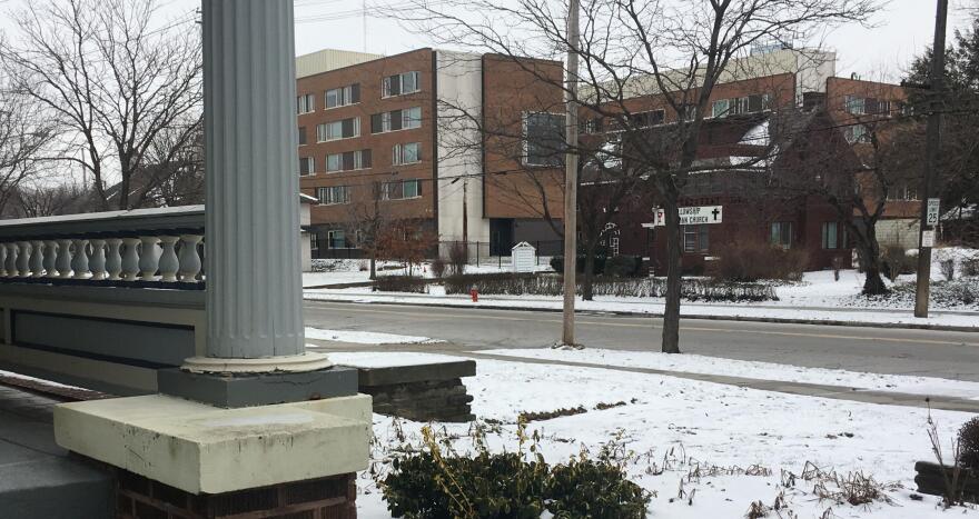 View from Barbara Norton-Wilcher's driveway, with church building on right. [Matt Richmond / ideastream]