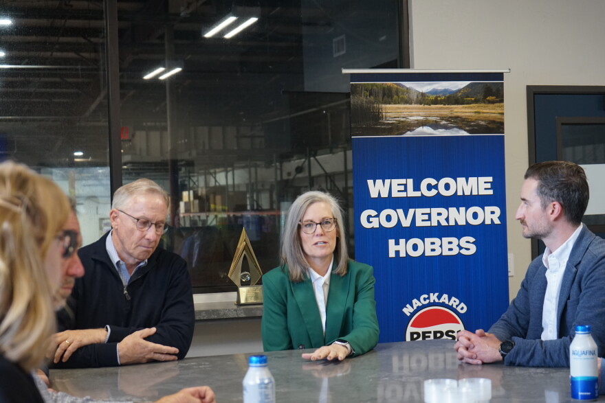 Gov. Katie Hobbs at a Nackard Pepsi plant in Flagstaff on Oct. 29, 2026.