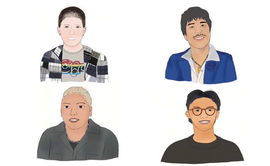 From top left, clockwise: Carrboro Town Council Member Catherine Fray, labor activist and drag performer X Meza, martial arts coach and Play Fight Move founder Alija Montes, and Youth Rock NC board co-chair Sunshine Adam.