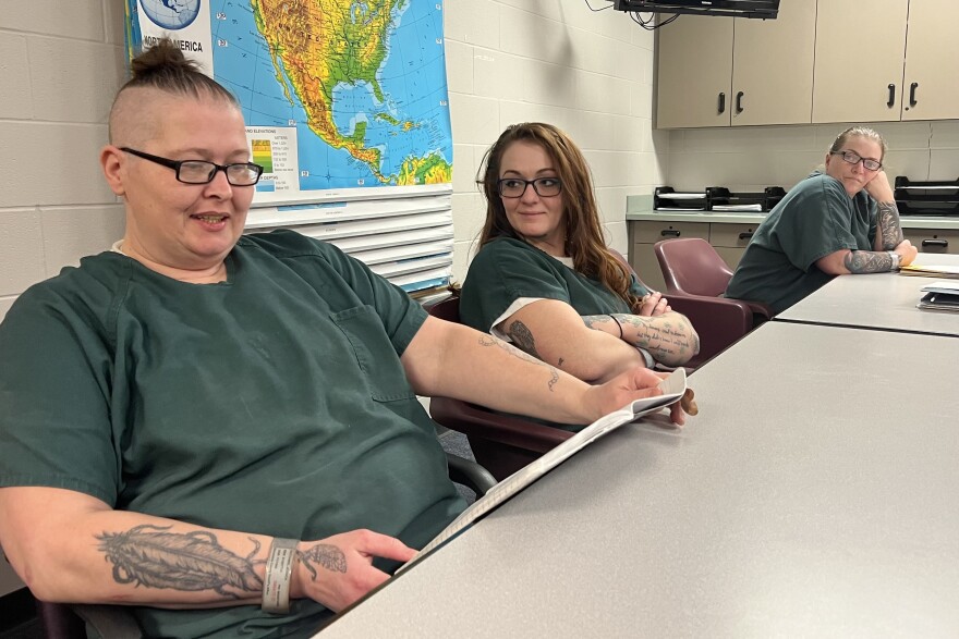 Jess Hutchins reads from an autobiographical essay she wrote for a memoir class at the Barnstable County Correctional Facility, Jan. 8, 2026.