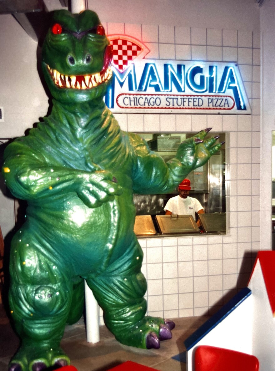 Whistler created the green Godzilla for Mangia Pizza.