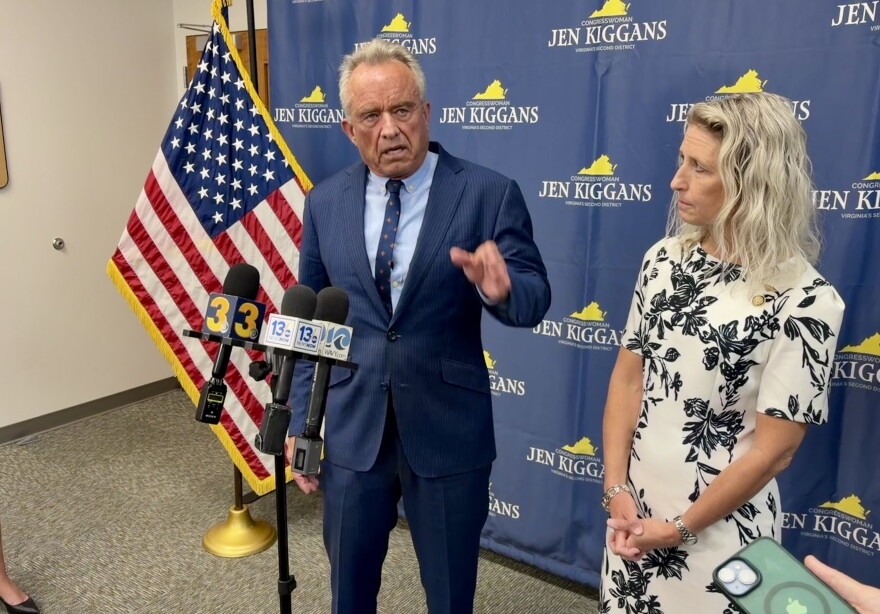Health And Human Services Secretary Robert F. Kennedy, Jr. speaks at a press conference in Virginia Beach with Rep. Jen Kiggans.