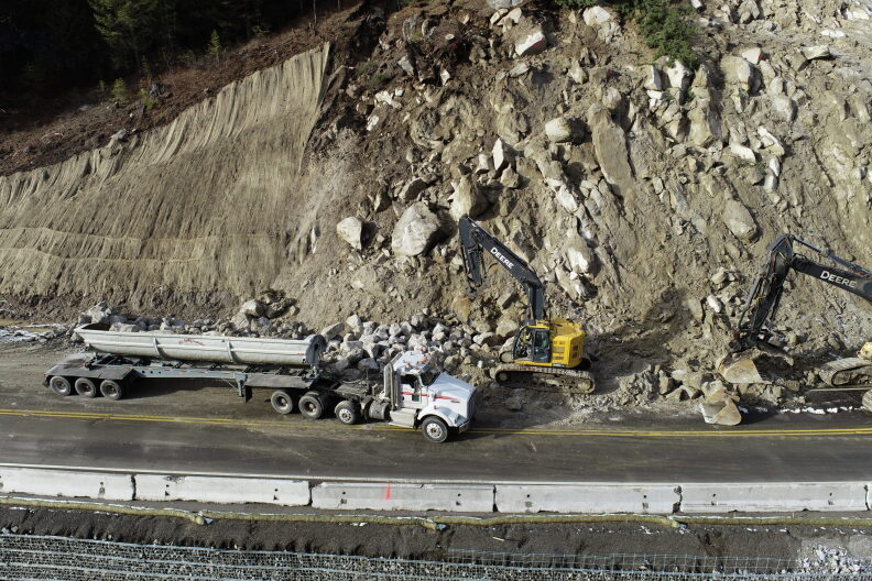 A picture of the November 2021 rockslide on State Highway 55 20 miles south of Cascade.